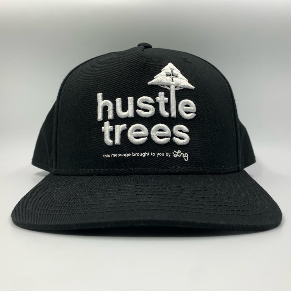 LRG Lifted Research Group Hustle Trees Snapback Hat Black White Embroidered